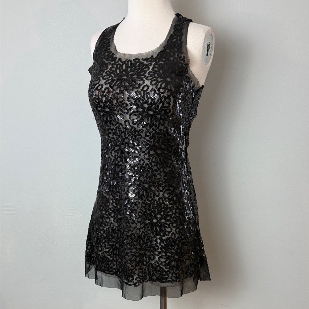 DEB Black Mesh Sequin Dress ~ Small (Based on Measurements)